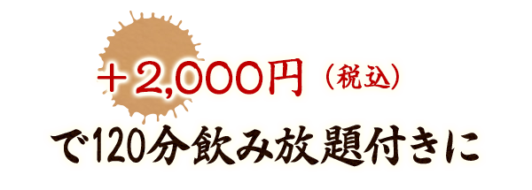 +2,000円(税込)で120分飲み放題付きに